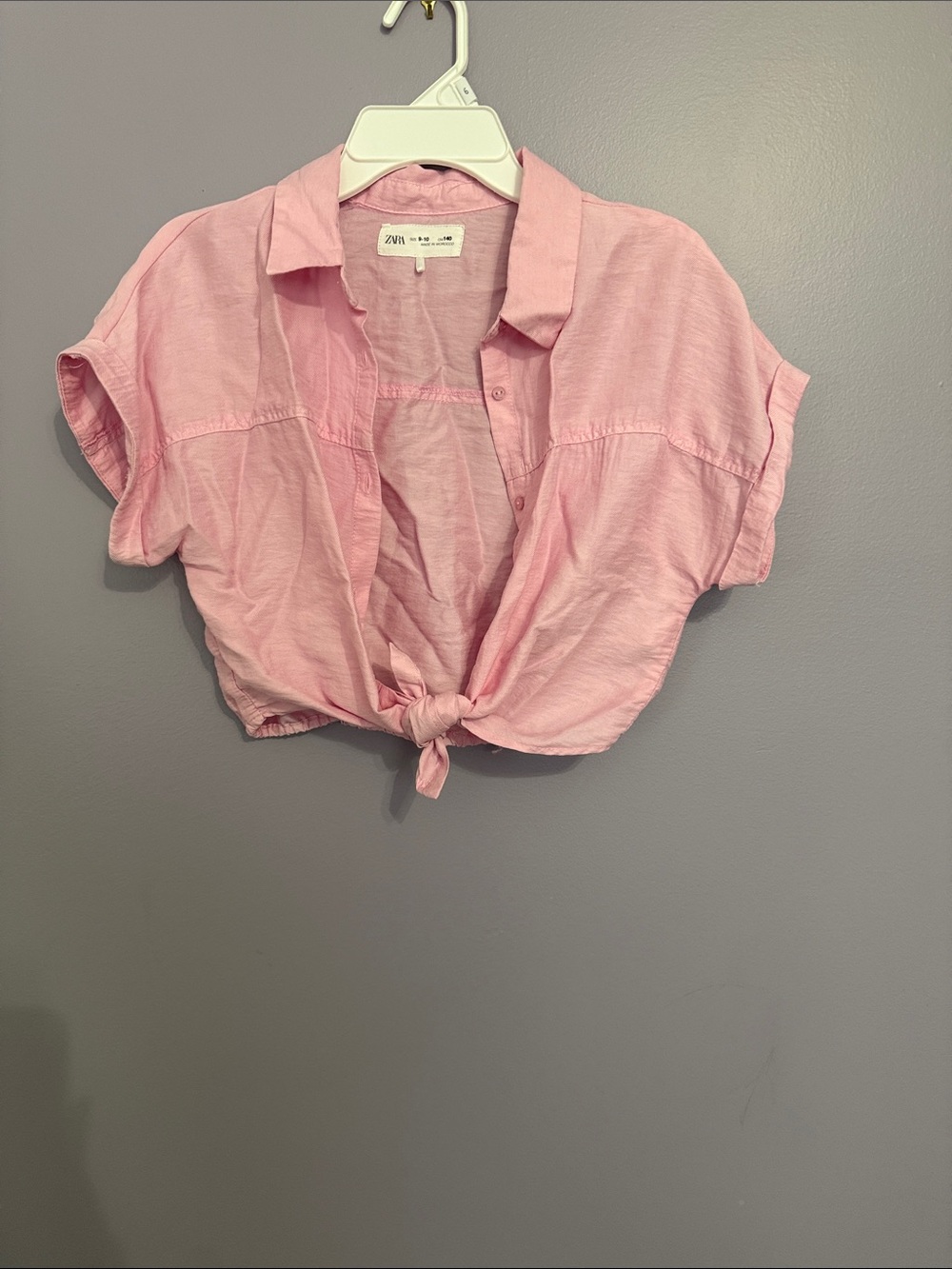 Zara Light Pink Cropped Tie-Front Shirt